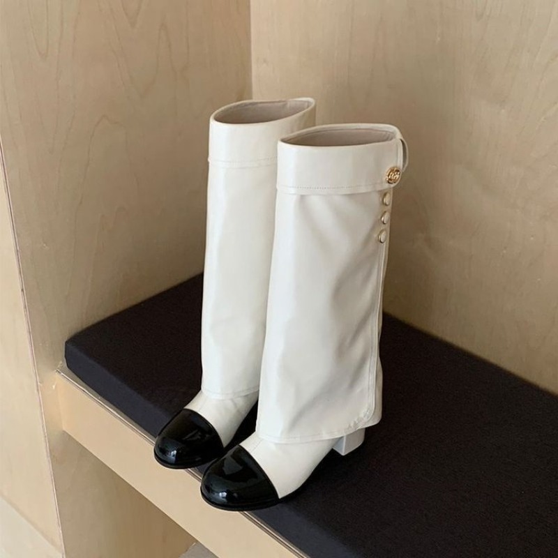 Women'S Ankle Accessories - Elegant Black White Spliced Knee High