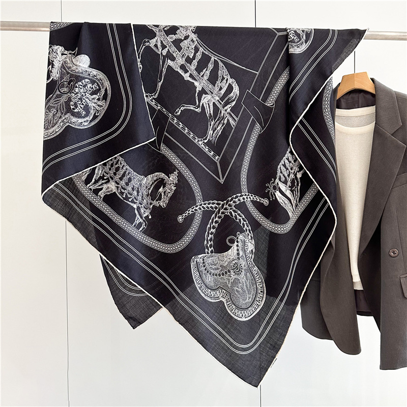 Accessories Brand For Women - Black Horse Wool Silk Blend Scarf