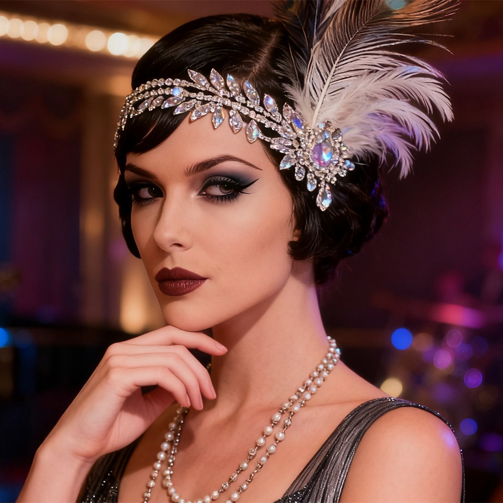 Women'S Accessories In The 1920S - Retro Vintage Feather Headband Sequin Crystal