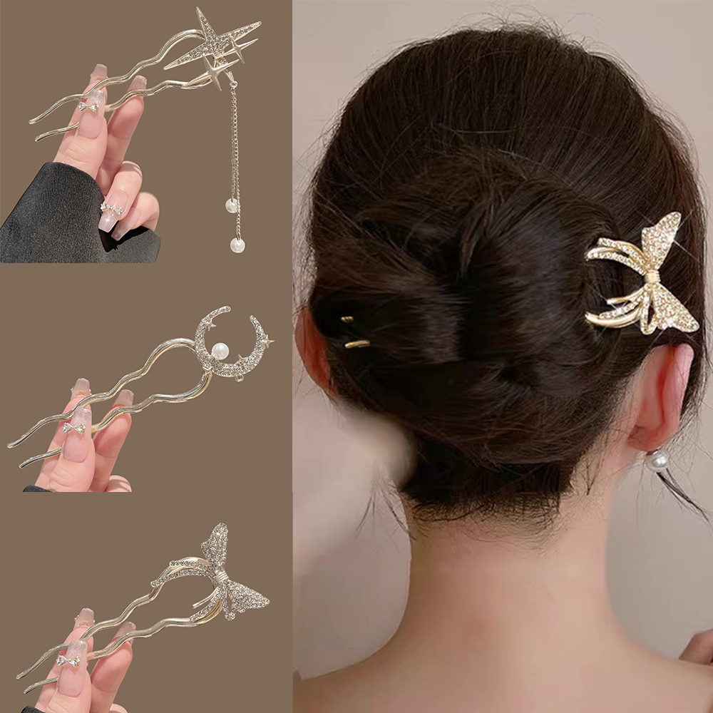 Women Accessories Shop - Pearl Flower Heart Moon U-Shaped Hair
