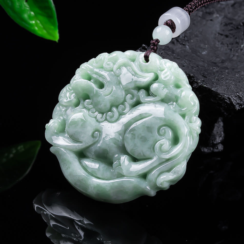 Women Accessories For Gift - Natural Myanmar Jadeite Pixiu Pendant Necklace