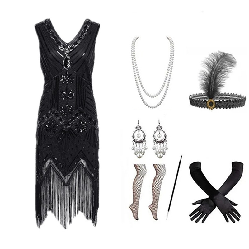 Women 1920s Flapper Dress Set  - огляд і ціна Women'S Accessories In The 1920S