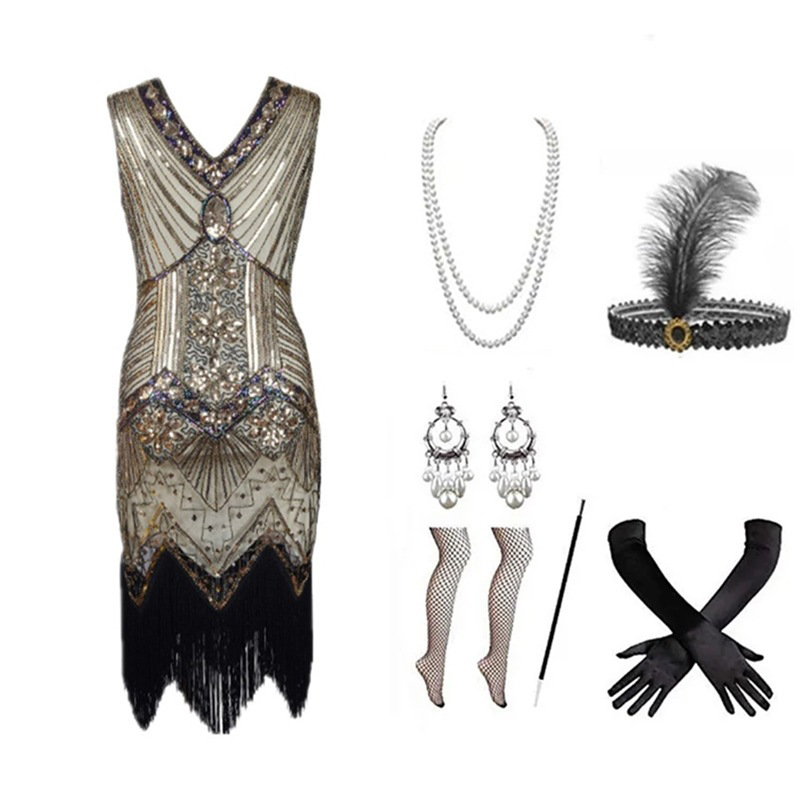 Women 1920s Flapper Dress Set  - огляд і ціна Women'S Accessories In The 1920S
