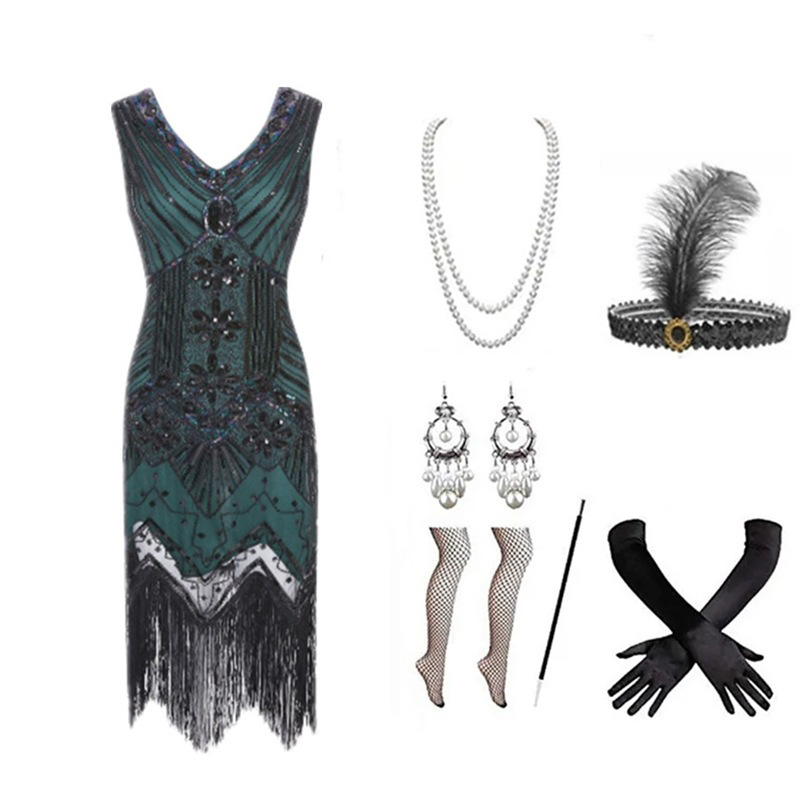 Women 1920s Flapper Dress Set  - огляд і ціна Women'S Accessories In The 1920S