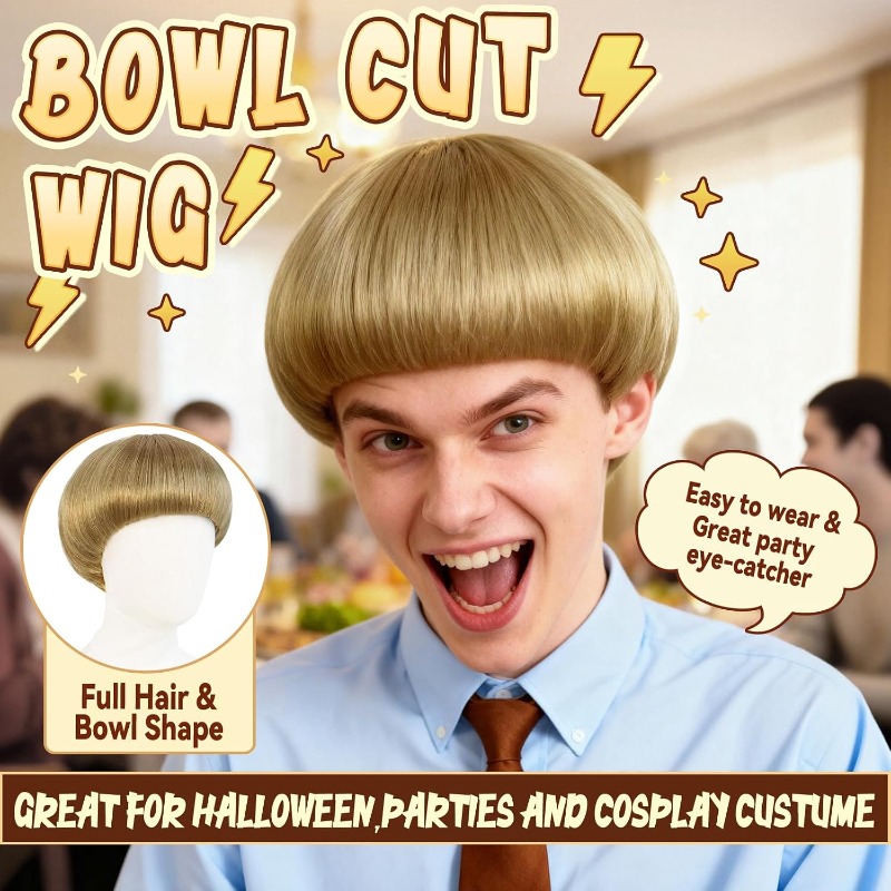 Short Blonde Bowl Cut Wig Blon - огляд і ціна Women'S Accessories In The 70S